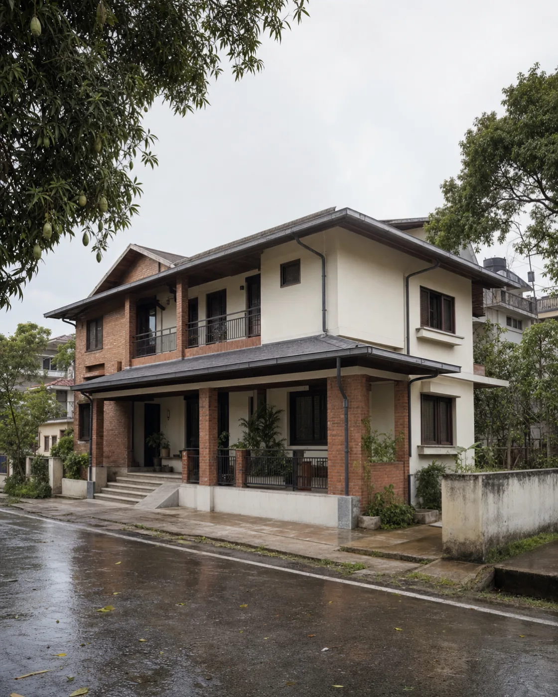 AI-generated unbuilt design study of a multigenerational family duplex for Harrawala, Dehradun