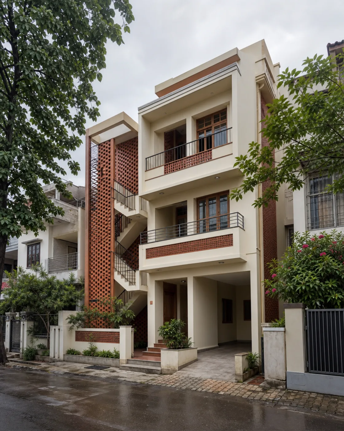 AI-generated unbuilt design study of an owner-plus-rental residence for Prem Nagar, Dehradun