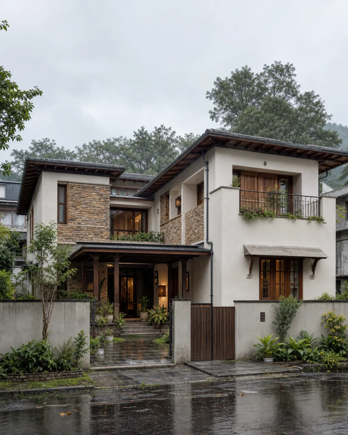 AI-generated unbuilt design study of a courtyard residence for a Rajpur Road setting in Dehradun
