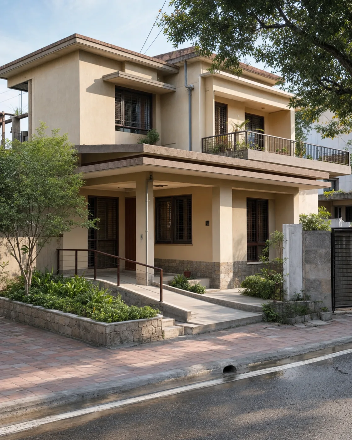 AI-generated unbuilt design study of an accessible family home for Turner Road, Dehradun